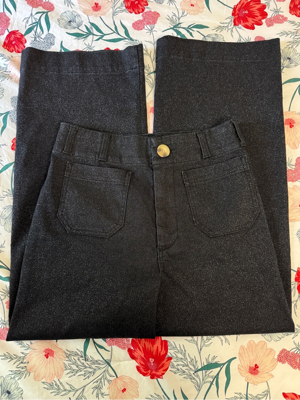 Anthro Maeve Colette Pants Sparkle Edition Black Wide Leg Crop Lurex 27 EUC - Picture 6 of 10